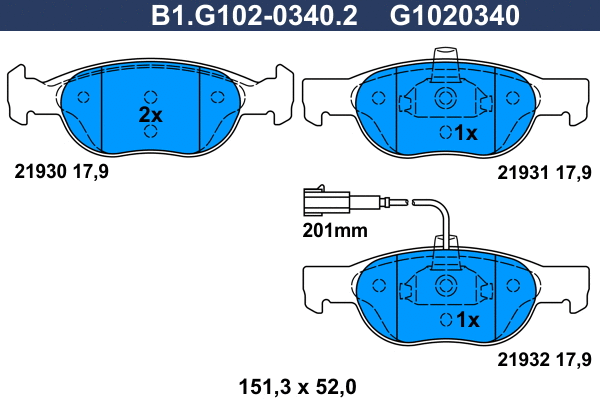 Kit de plaquettes de frein, frein à disque GALFER B1.G102-0340.2