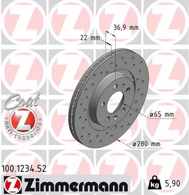 Disque de frein ZIMMERMANN 100.1234.52