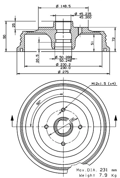 Tambour de frein VILLAR 627.0238