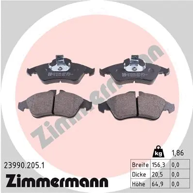Kit de plaquettes de frein, frein à disque ZIMMERMANN 23990.205.1