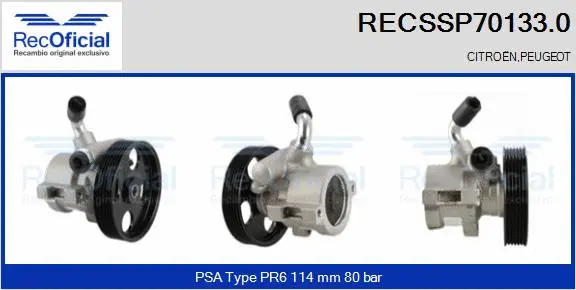 Pompe hydraulique, direction RECOFICIAL RECSSP70133.0