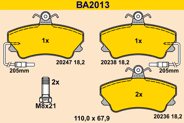 Kit de plaquettes de frein, frein à disque BARUM BA2013