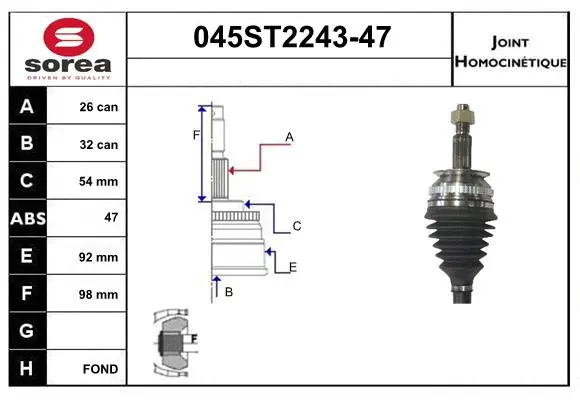 Jeu de joints, arbre de transmission STARTCAR 045ST2243-47