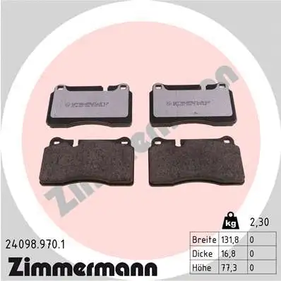 Kit de plaquettes de frein, frein à disque ZIMMERMANN 24098.970.1