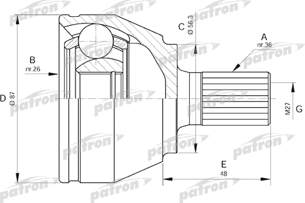 Jeu de joints, arbre de transmission PATRON PCV1510
