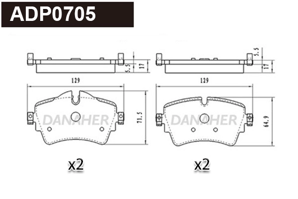 Kit de plaquettes de frein, frein à disque DANAHER ADP0705