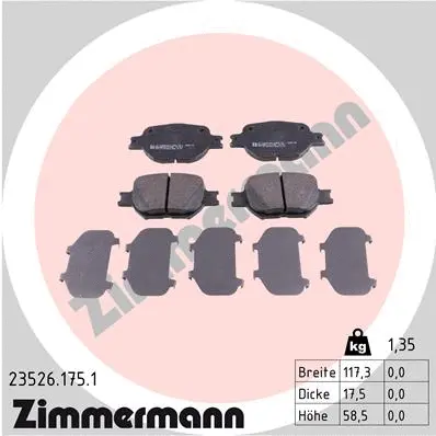 Kit de plaquettes de frein, frein à disque ZIMMERMANN 23526.175.1