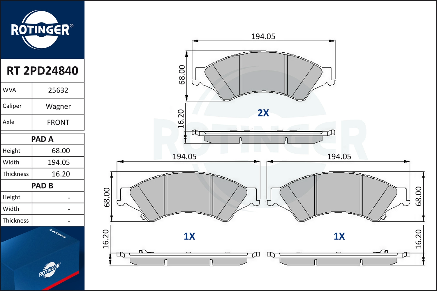 Kit de plaquettes de frein, frein à disque ROTINGER RT 2PD24840