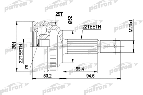 Jeu de joints, arbre de transmission PATRON PCV1056