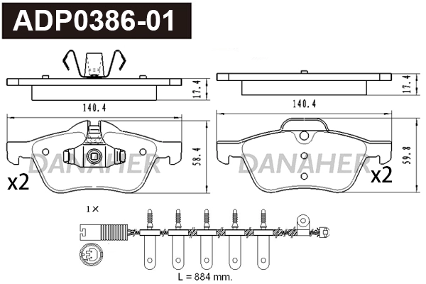 Kit de plaquettes de frein, frein à disque DANAHER ADP0386-01