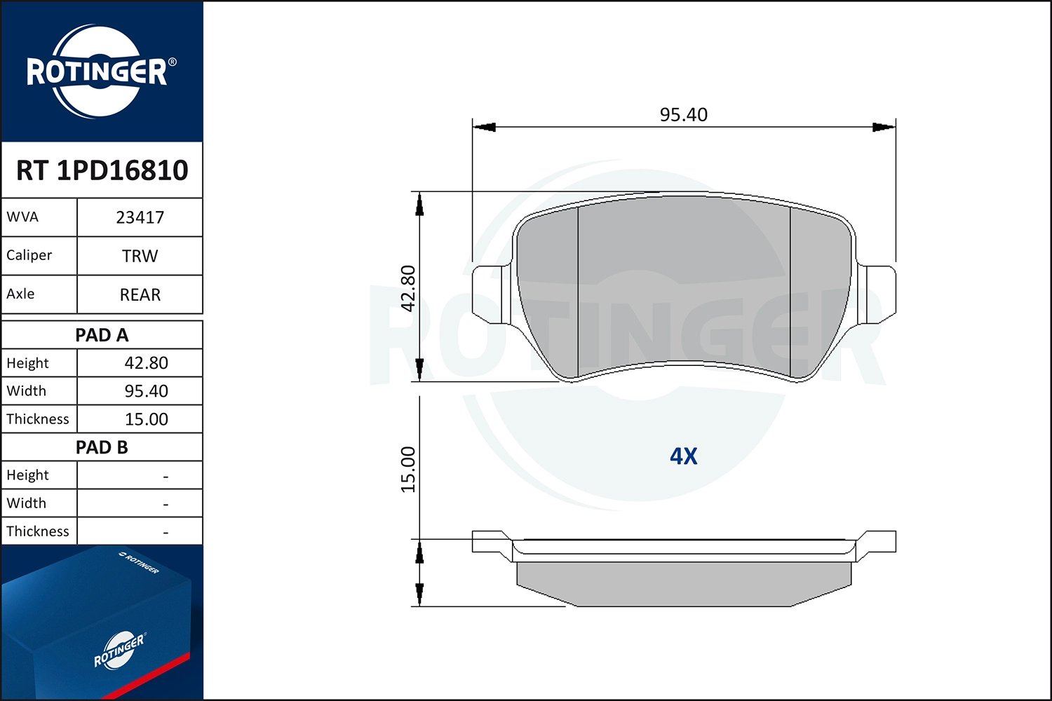 Kit de plaquettes de frein, frein à disque ROTINGER RT 1PD16810