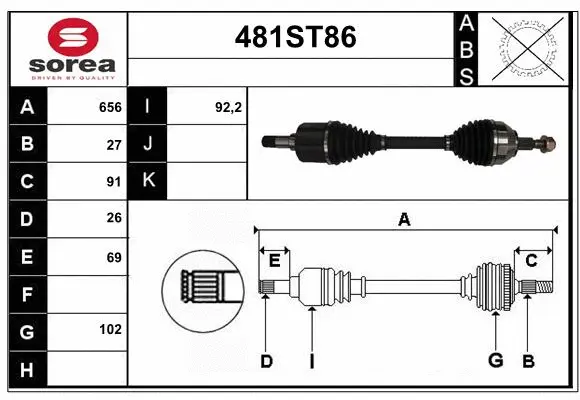 Arbre de transmission STARTCAR 481ST86