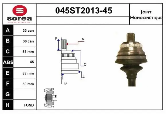 Jeu de joints, arbre de transmission STARTCAR 045ST2013-45