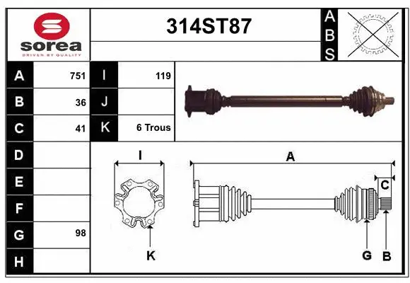 Arbre de transmission STARTCAR 314ST87