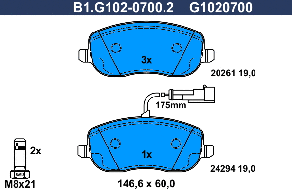 Kit de plaquettes de frein, frein à disque GALFER B1.G102-0700.2