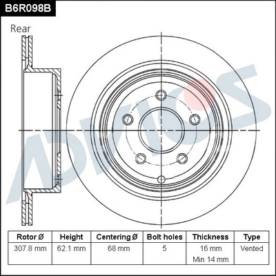 Disque de frein ADVICS B6R098B