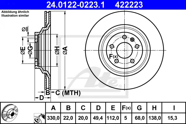 Disque de frein ATE-APAC 24.0122-0223.1