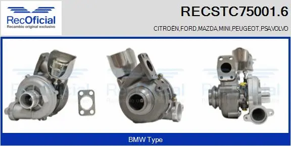 Turbocompresseur, suralimentation RECOFICIAL RECSTC75001.6