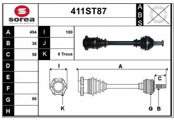 Arbre de transmission STARTCAR 411ST87