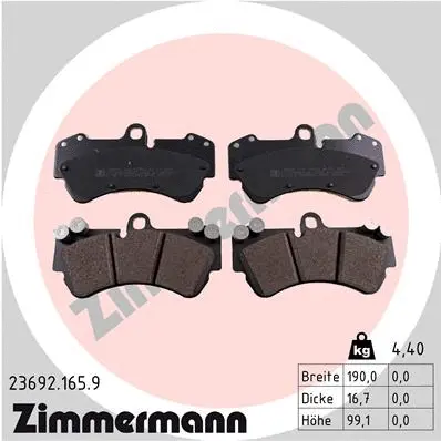Kit de plaquettes de frein, frein à disque ZIMMERMANN 23692.165.9