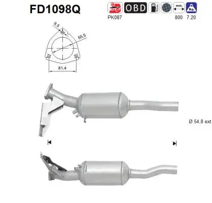 Filtre à particules / à suie, échappement AS FD1098Q