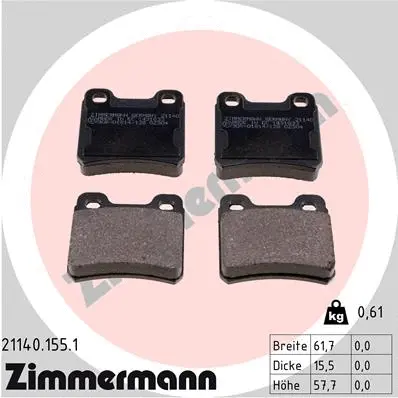 Kit de plaquettes de frein, frein à disque ZIMMERMANN 21140.155.1