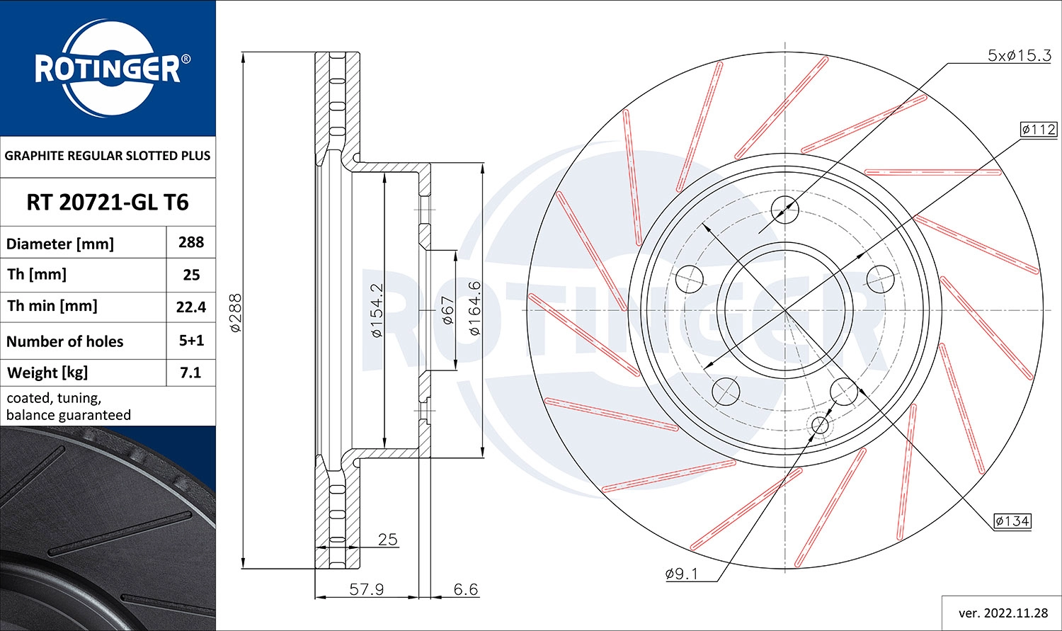 Disque de frein ROTINGER RT 20721-GL T6