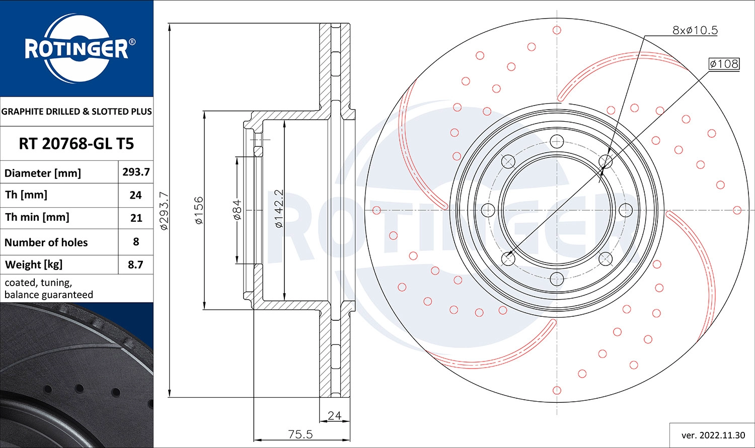 Disque de frein ROTINGER RT 20768-GL T5