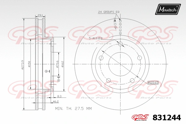 Disque de frein MAXTECH 831244
