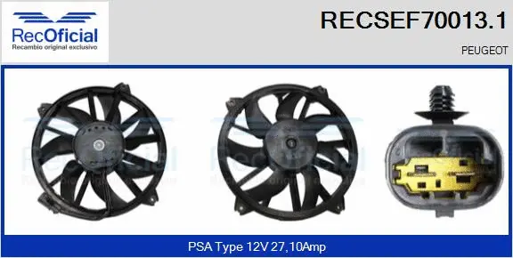 Moteur électrique, ventilateur pour radiateurs RECOFICIAL RECSEF70013.1