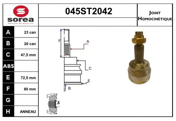Jeu de joints, arbre de transmission STARTCAR 045ST2042