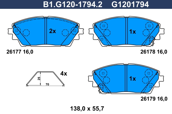 Kit de plaquettes de frein, frein à disque GALFER B1.G120-1794.2