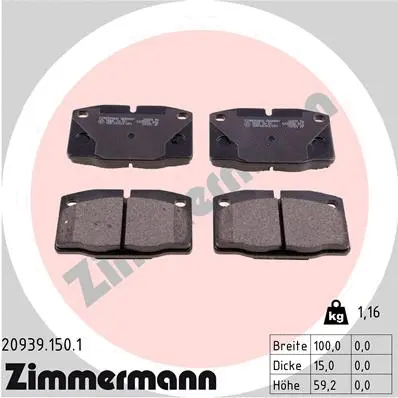 Kit de plaquettes de frein, frein à disque ZIMMERMANN 20939.150.1