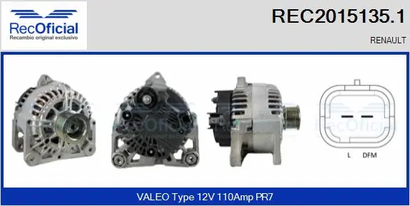 Alternateur RECOFICIAL REC2015135.1
