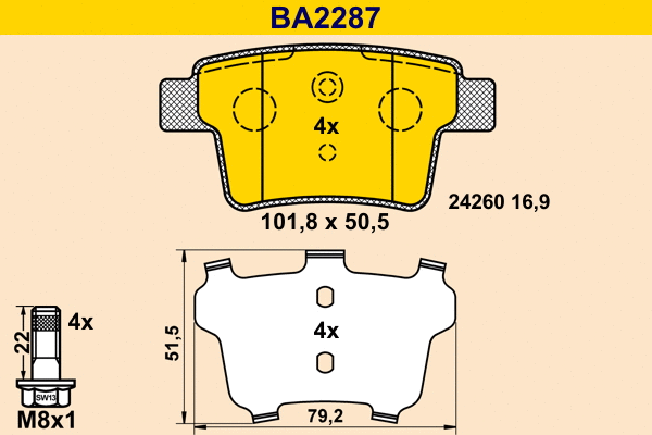 Kit de plaquettes de frein, frein à disque BARUM BA2287