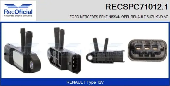 Transmetteur de pression, contrôle des gaz d'échappement RECOFICIAL RECSPC71012.1