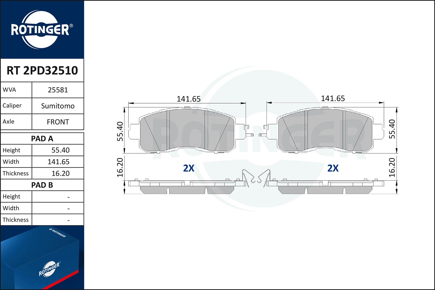 Kit de plaquettes de frein, frein à disque ROTINGER RT 2PD32510