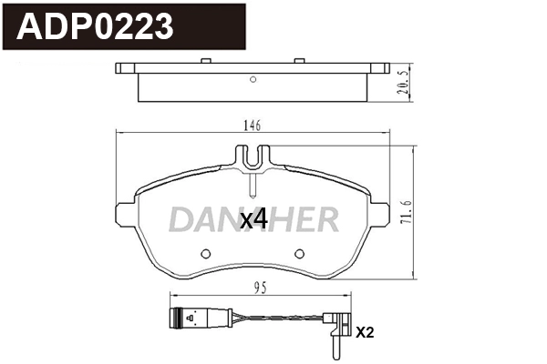 Kit de plaquettes de frein, frein à disque DANAHER ADP0223