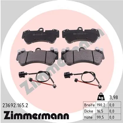 Kit de plaquettes de frein, frein à disque ZIMMERMANN 23692.165.2
