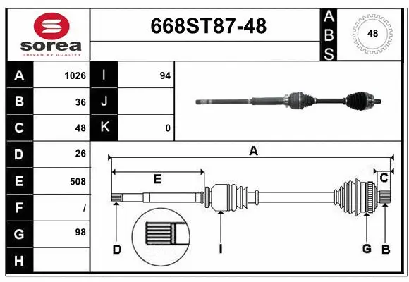 Arbre de transmission STARTCAR 668ST87-48