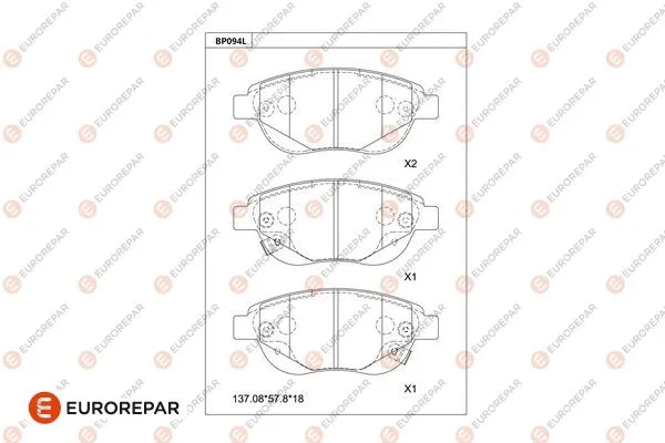 Kit de plaquettes de frein, frein à disque EUROREPAR 1681235680