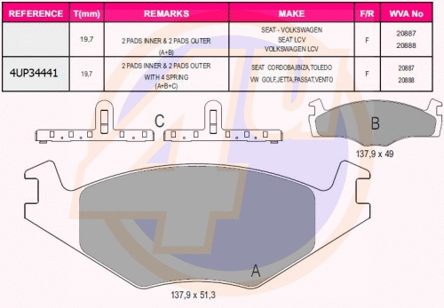 Kit de plaquettes de frein, frein à disque 4u 4UP34441