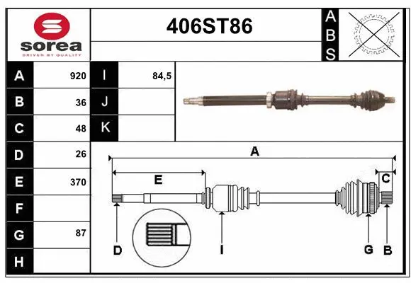 Arbre de transmission STARTCAR 406ST86