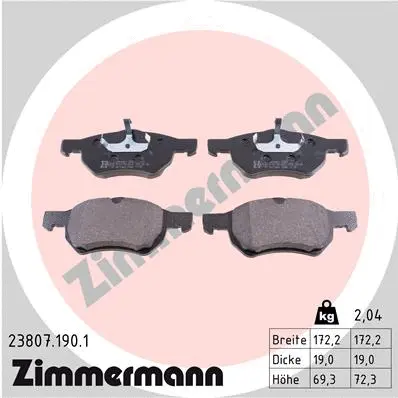 Kit de plaquettes de frein, frein à disque ZIMMERMANN 23807.190.1