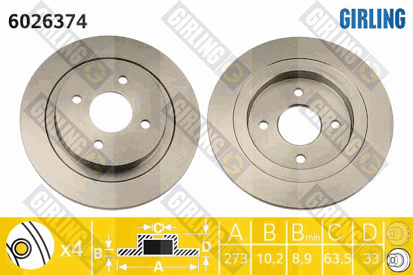 Disque de frein GIRLING 6026374