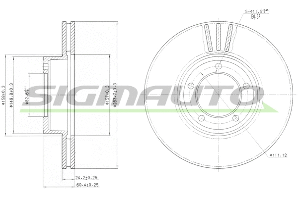Disque de frein SIGMAUTO DBA164V