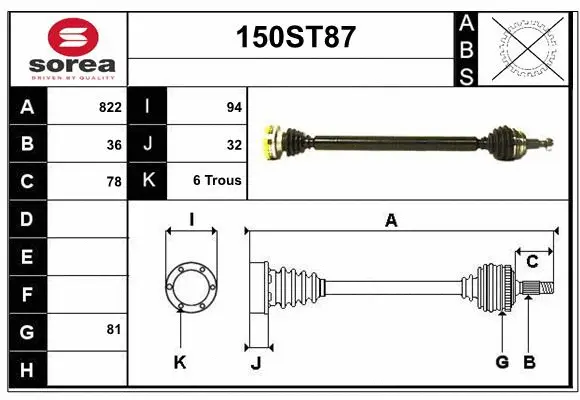 Arbre de transmission STARTCAR 150ST87