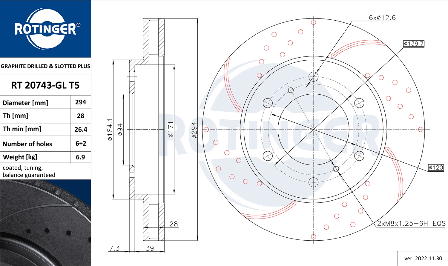 Disque de frein ROTINGER RT 20743-GL T5
