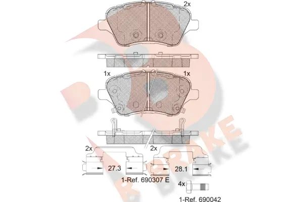 Kit de plaquettes de frein, frein à disque R BRAKE RB2108-203