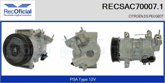 Compresseur, climatisation RECOFICIAL RECSAC70007.1